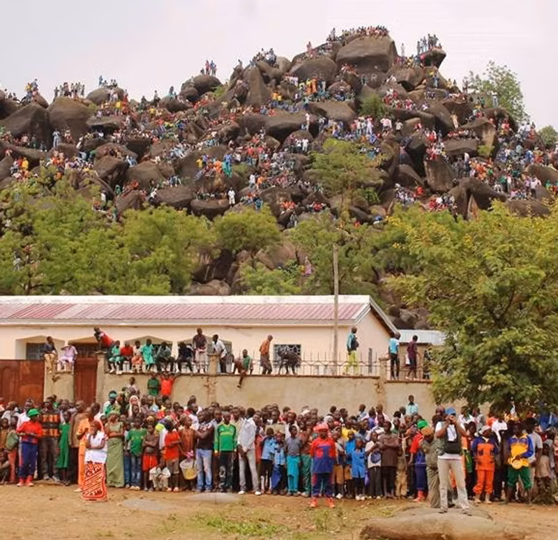 Community members gathered at a newly built center